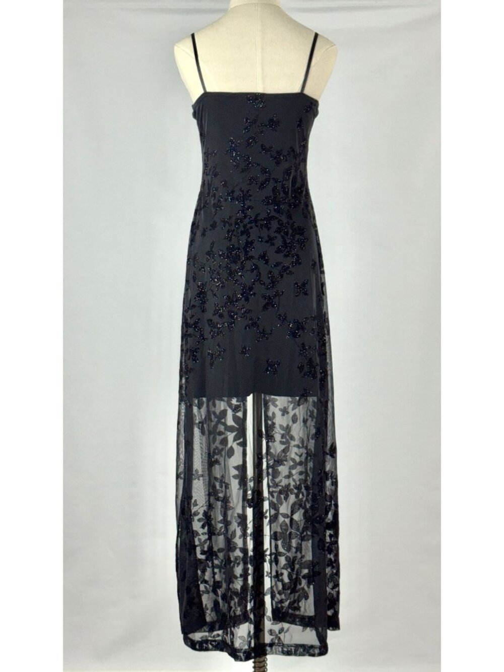 Vtg Y2K Velvet Burnout Floral Maxi Dress Sparkle Sheer Stretch Whimsigoth Witchy - Picture 6 of 9
